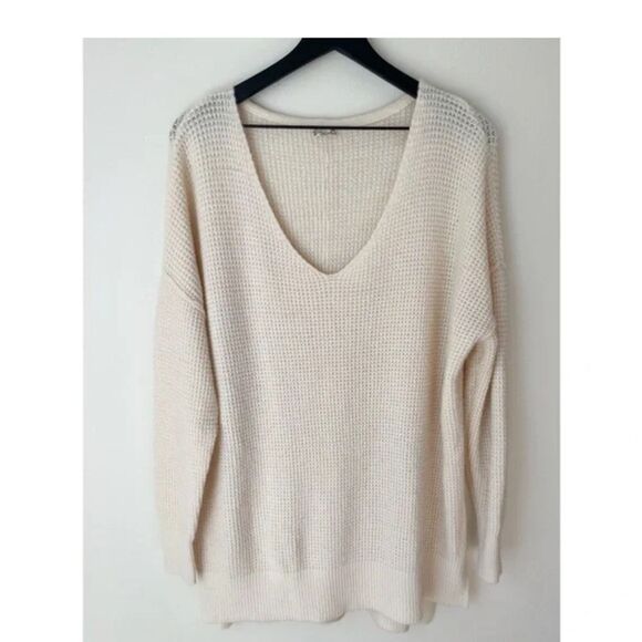 Free People Intimately C.O.Z.Y Waffle Knit Wool Blend Cream Sweater NWT Size:M/L - Picture 5 of 8